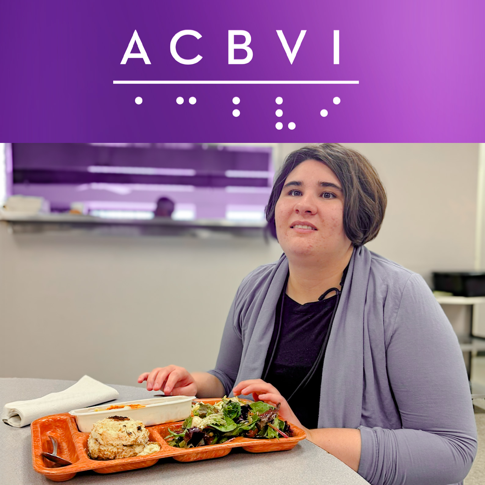 Photograph of an ACBVI client with a visual impairment enjoying a meal.